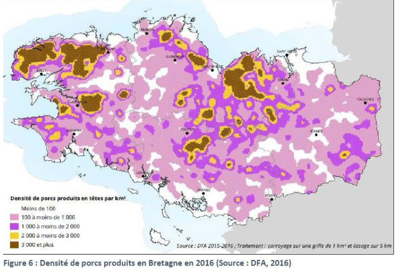 Carte densitée de porcs en BZH 2016.png